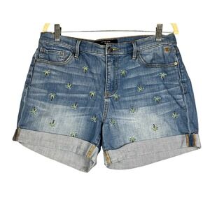 Hilfiger Jean Shorts Med Wash Women Size 12 Zipper Pockets Embroidered Palm Tree